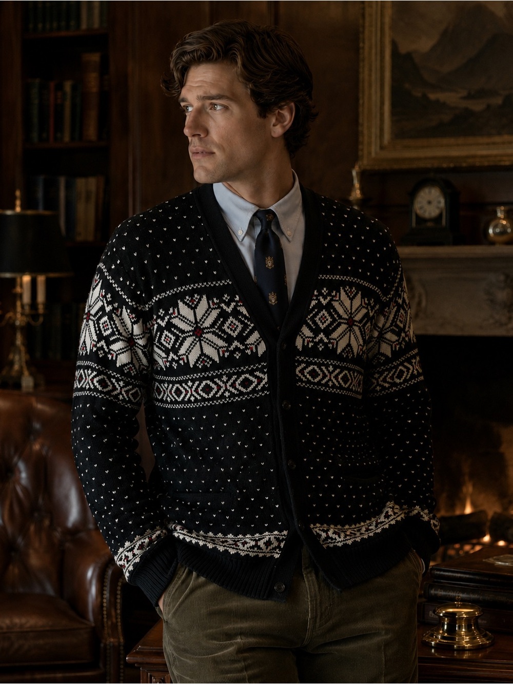 Polo Ralph Lauren Fair Isle Snowflake Cardigan Cotton Cashmere Sweater 2XB